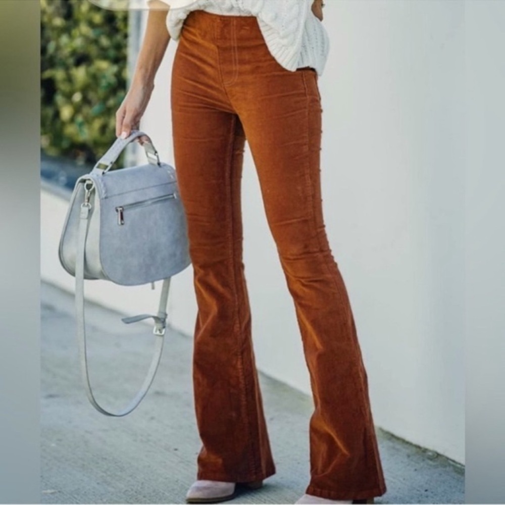 NWT Wrangler Burnt Orange Color Pull On Corduroy Flare Pants Sz XL